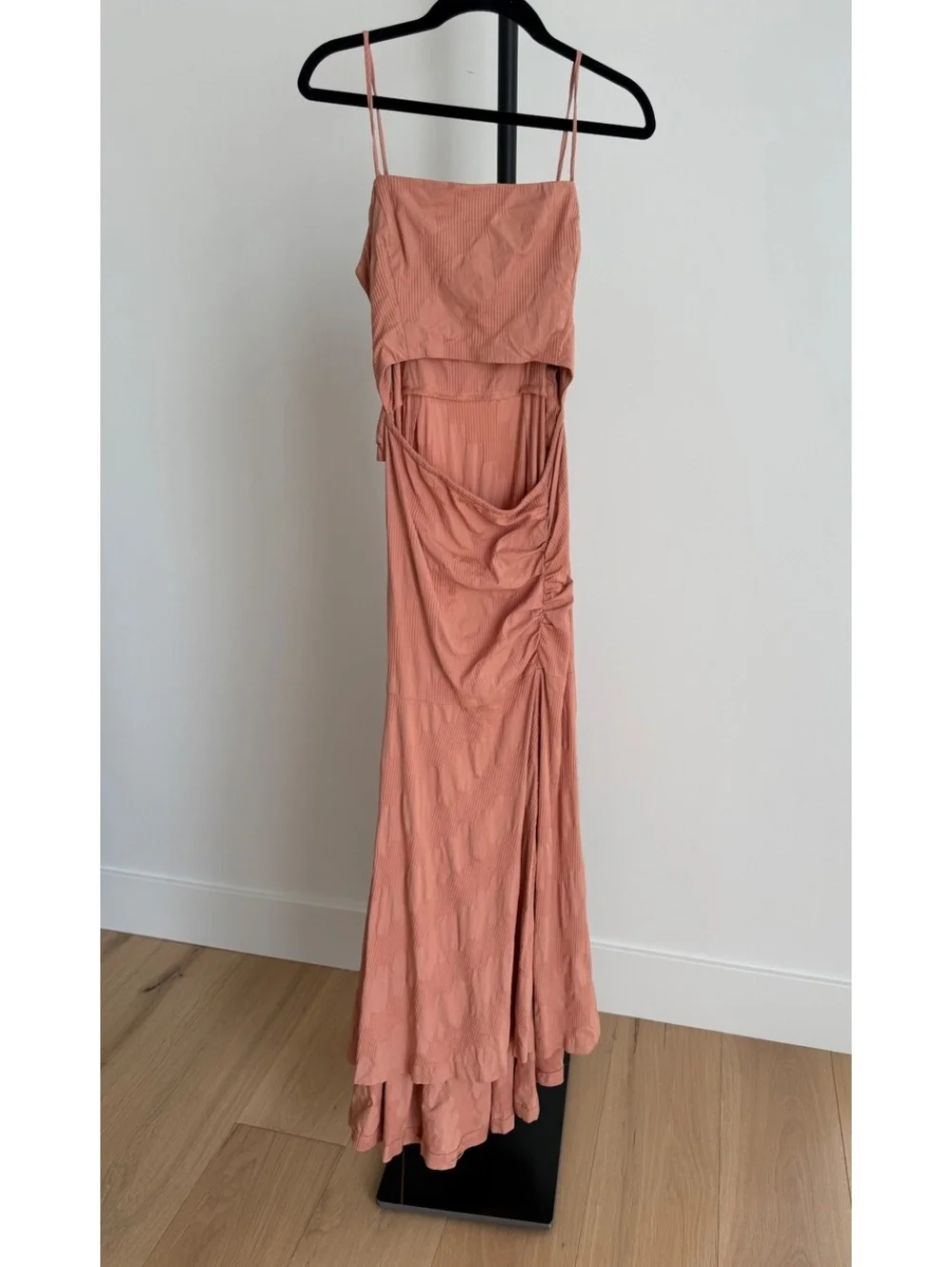 Free People Summer Ready Midi Dress Iced Chai Pink Cutout Ruched M
